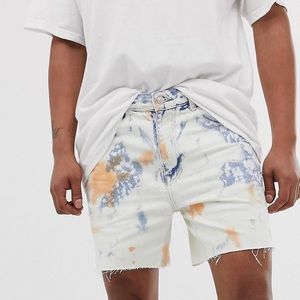 Bershka denim short in bleach wash blue